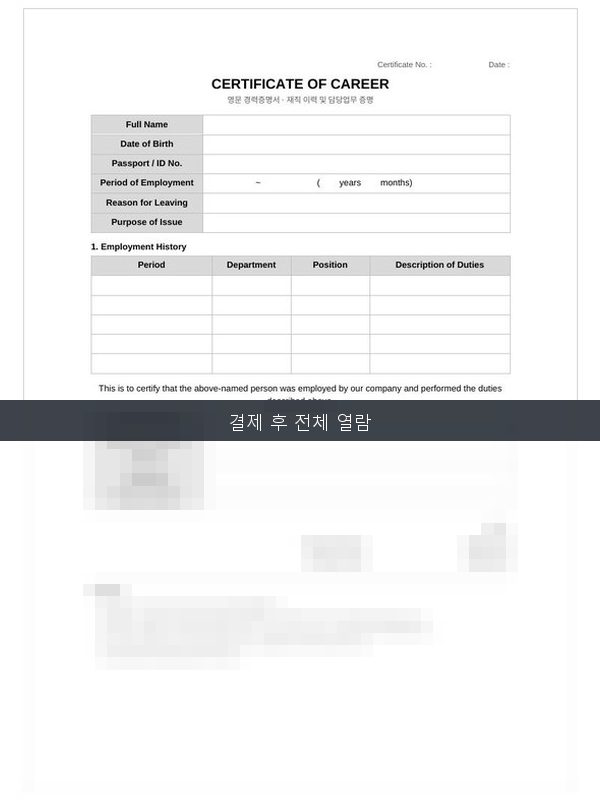 영문 경력증명서 Certificate of Career 미리보기