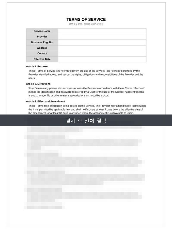 영문 이용약관 Terms of Service 미리보기