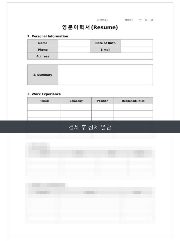 영문이력서 Resume 미리보기