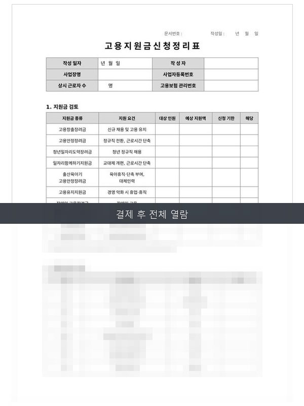고용지원금 신청 정리표 미리보기