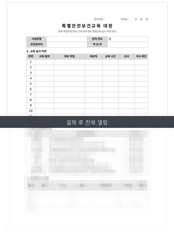 특별안전교육 대장 미리보기