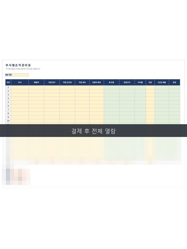 부서별 손익 관리표 미리보기